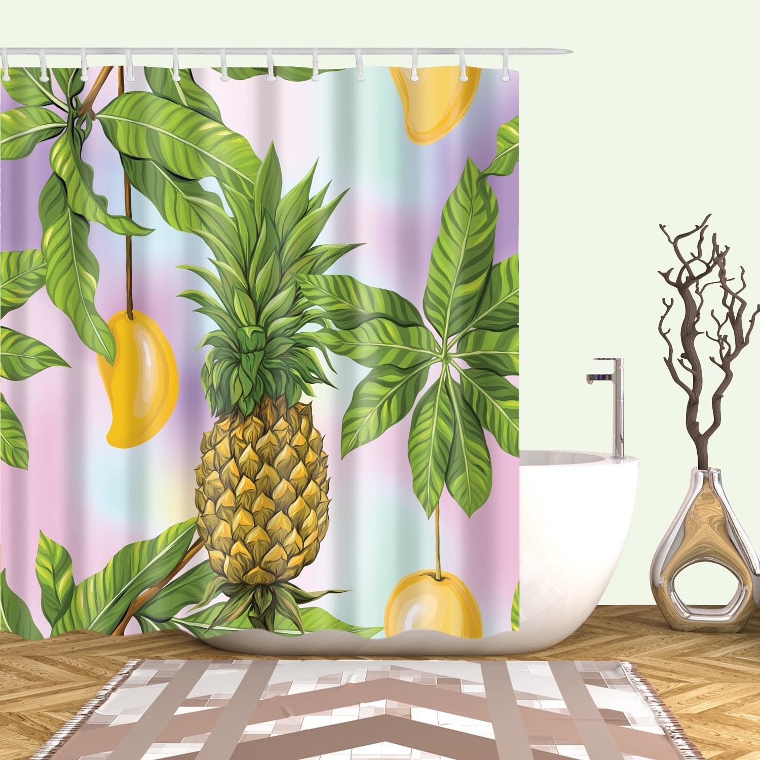 Pineapple And Floral Shower Curtains