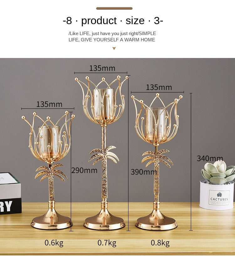 Tropical Flower And Palm Tree Candle Holders