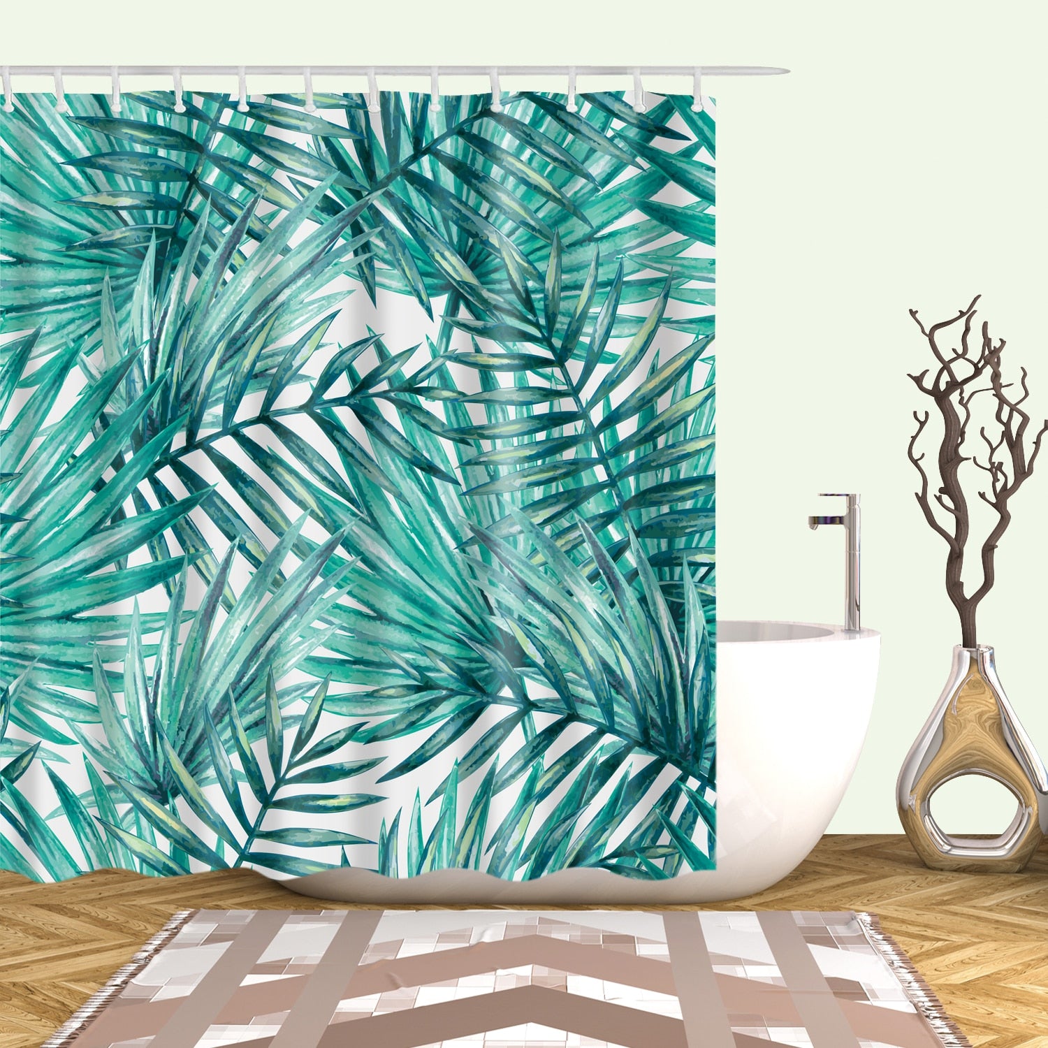 Palm Leaf And Tropical Flower Shower Curtains