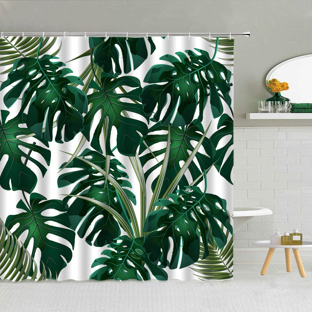Palm Leaf And Monstera Leaf Shower Curtains