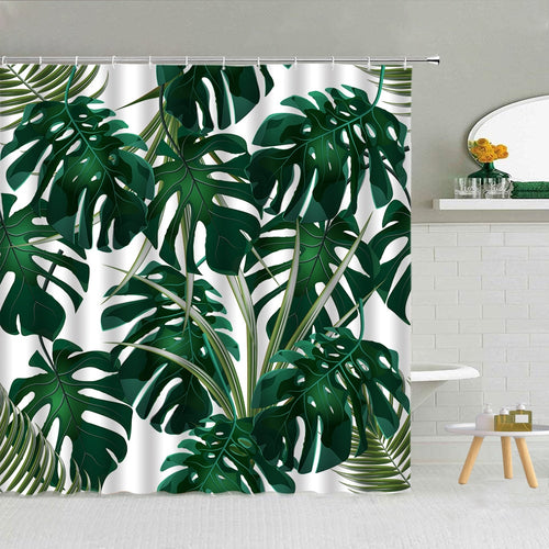 Palm Leaf And Monstera Leaf Shower Curtains