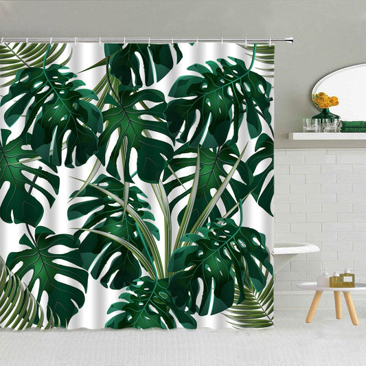 Palm Leaf And Monstera Leaf Shower Curtains