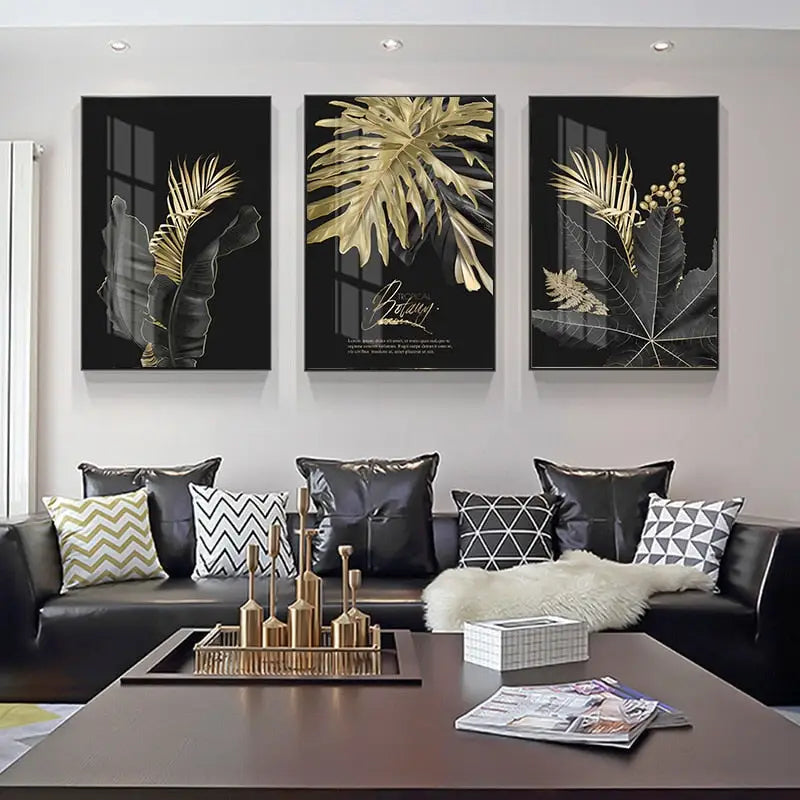 Black and gold tropical wall Art