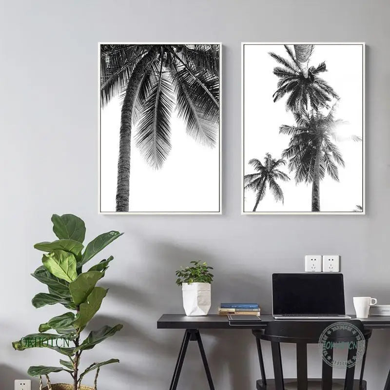 Black and White Tropical wall Art