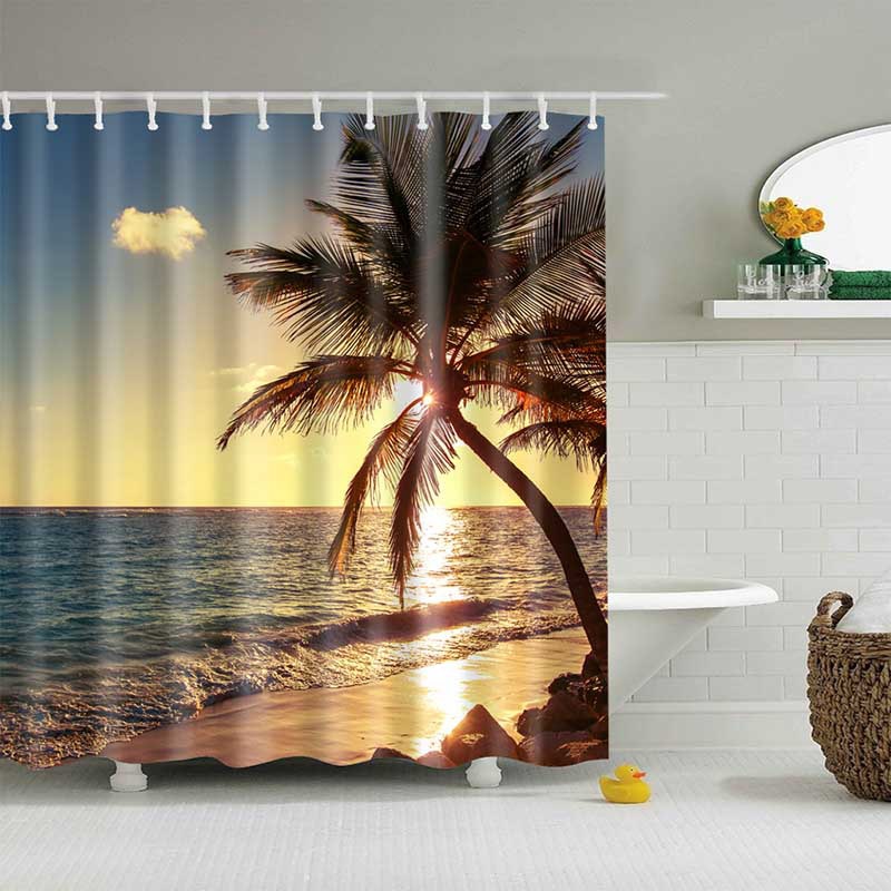 Charming Beach Tropical Palm Tree Blue Sea And Sky Shower Curtain