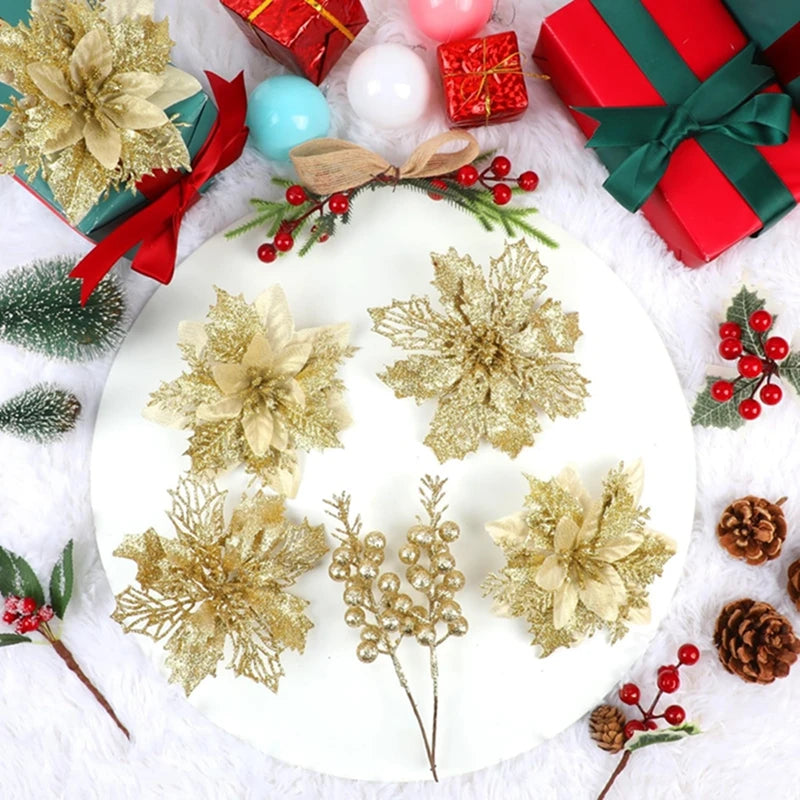 Tropical Christmas Flower & Berry Picks – 22-Piece Set