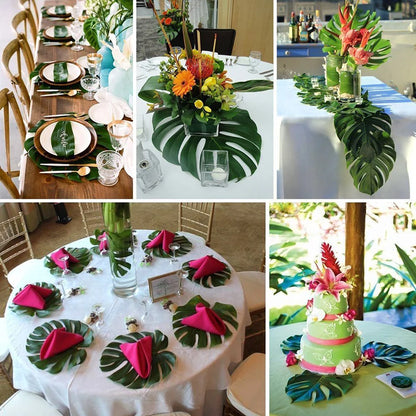 Tropical Christmas Palm & Monstera Leaves with Golden Accents
