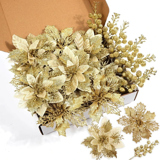 Tropical Christmas Flower & Berry Picks – 22-Piece Set