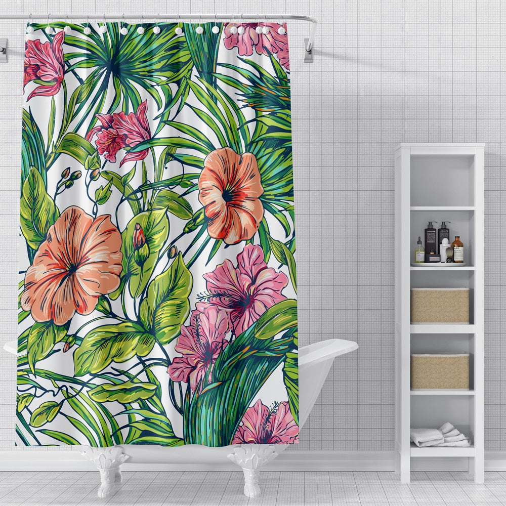 Tropical Floral Print Shower Curtains