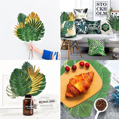 Tropical Christmas Palm & Monstera Leaves with Golden Accents