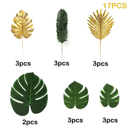 Tropical Christmas Palm & Monstera Leaves with Golden Accents