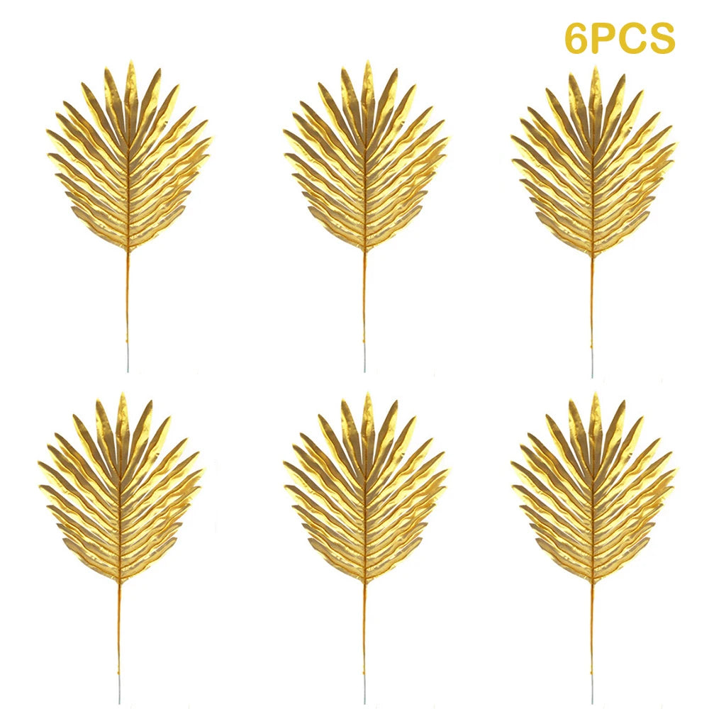 Tropical Christmas Palm & Monstera Leaves with Golden Accents