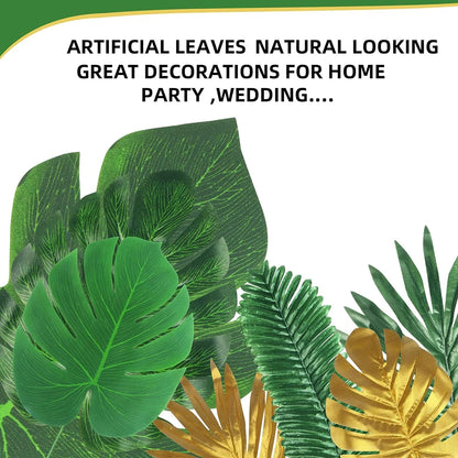 Tropical Christmas Palm & Monstera Leaves with Golden Accents