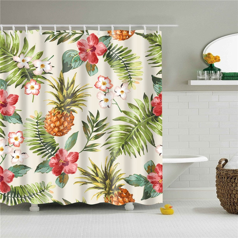 Pineapple And Hibiscus Shower Curtains