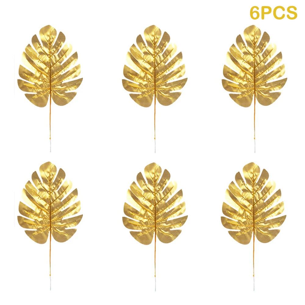 Tropical Christmas Palm & Monstera Leaves with Golden Accents