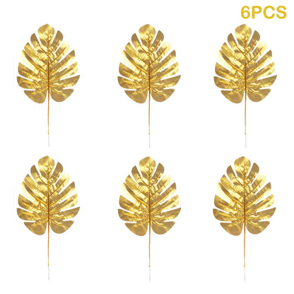 Tropical Christmas Palm & Monstera Leaves with Golden Accents