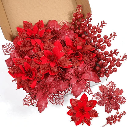 Tropical Christmas Flower & Berry Picks – 22-Piece Set