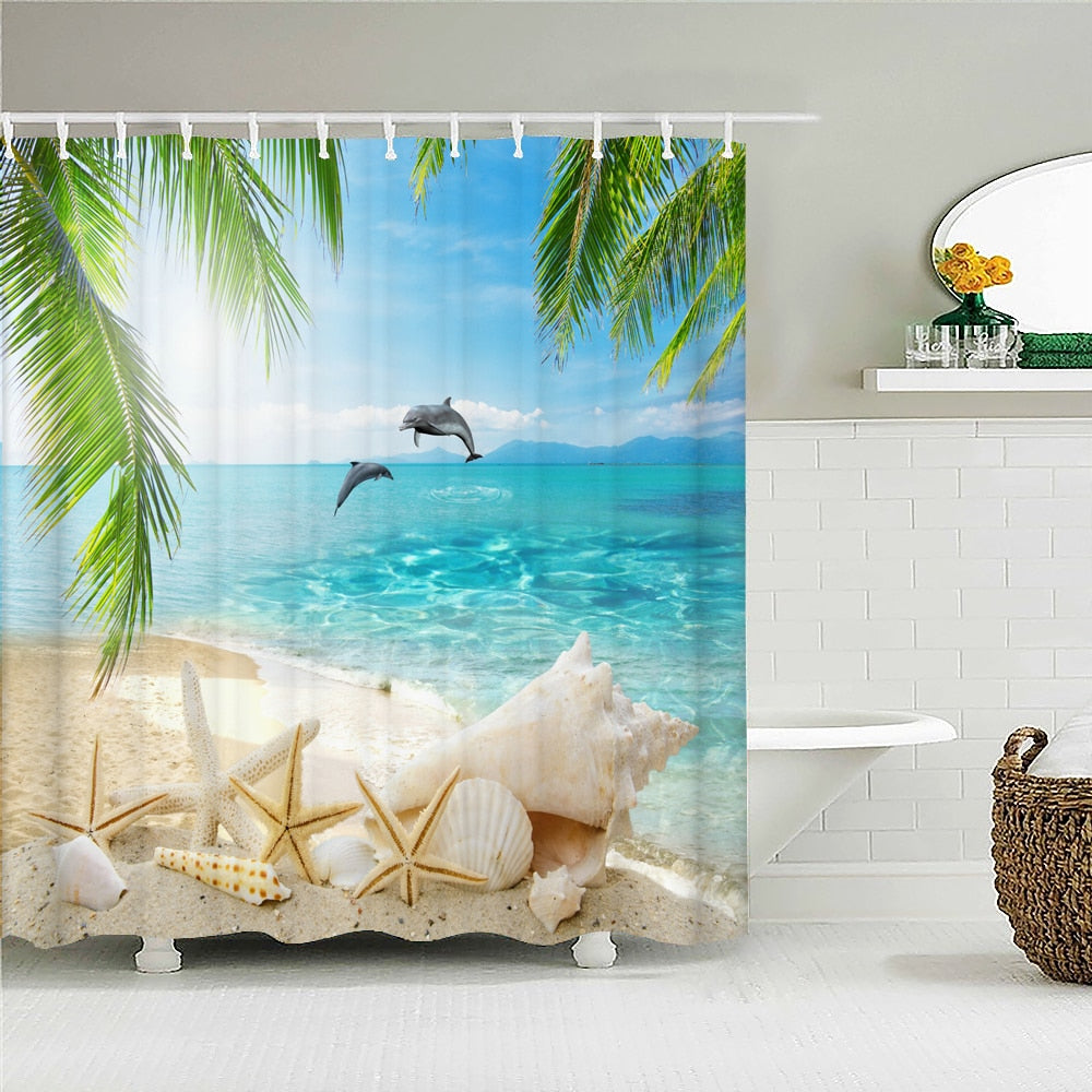 Palm Leaf And Seashell Shower Curtains