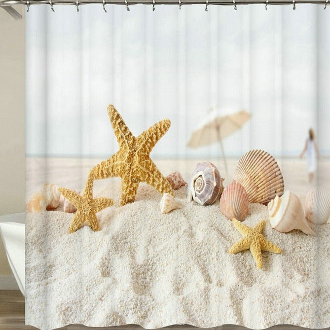 Seashell And Beach-Themed Shower Curtains
