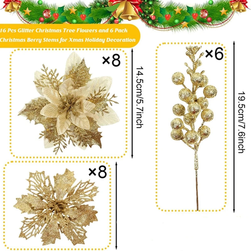 Tropical Christmas Flower & Berry Picks – 22-Piece Set