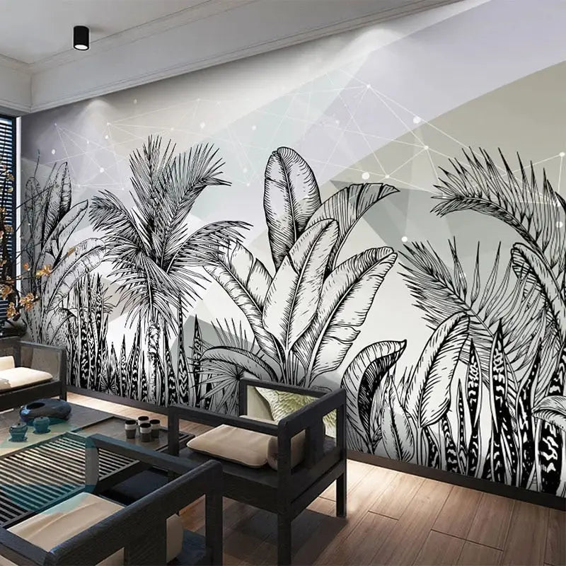 Buy Black and White Tropical Leaf Wallpaper Online In India  Etsy India