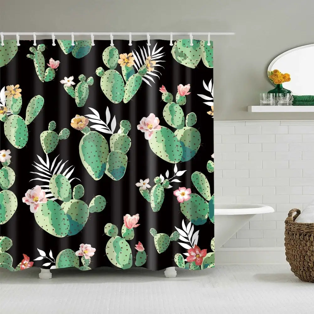 black-tropical-shower-curtain
