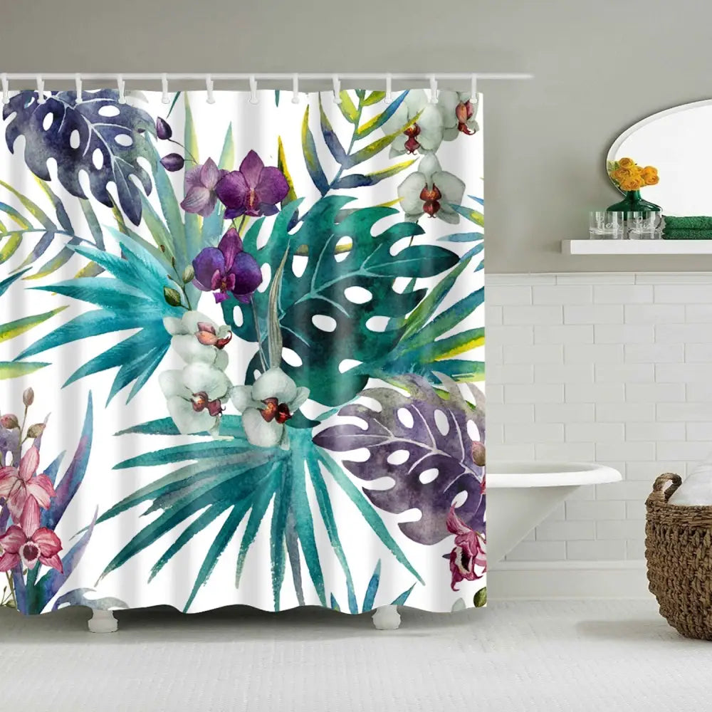 white-tropical-flower-shower-curtain
